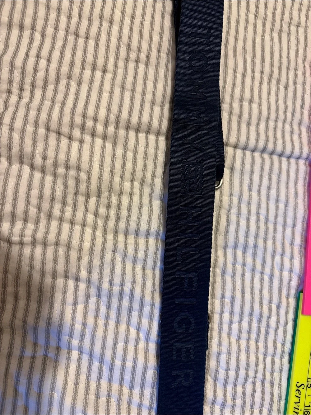 Tommy Hilfiger Dark Blue Embossed Logo Adjustable Strap with Silver Hardware